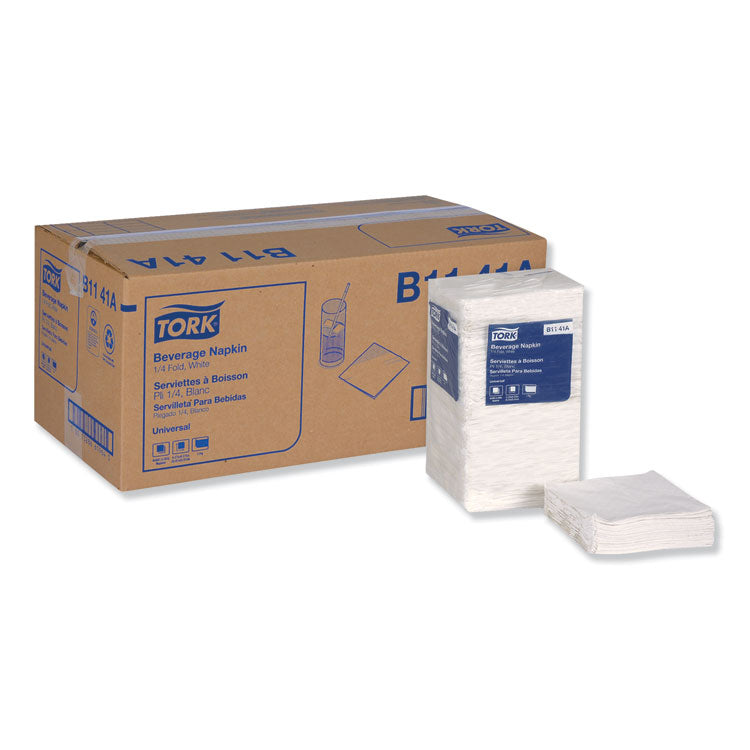 Universal Beverage Napkin, 1-Ply, 9.13 x 9.13, 1/4 Fold, Poly-Pack, White, 4,000/Carton