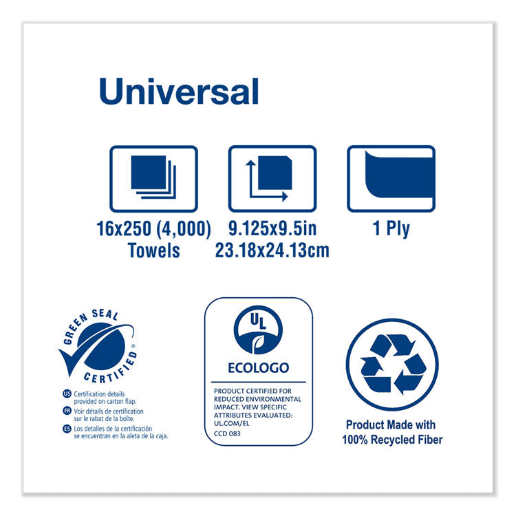 Multifold Hand Towel, 1-Ply, 9.13 x 9.5, Natural, 250/Pack, 16 Packs/Carton