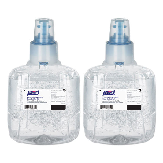 Advanced Hand Sanitizer Green Certified Gel Refill, For LTX-12 Dispensers, 1,200 mL, Fragrance-Free, 2/Carton
