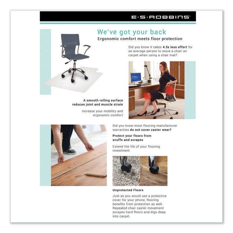 EverLife Intensive Use Chair Mat for High to Extra-High/Plush Pile Carpeted Floors, Rectangular, 46" x 60", Clear