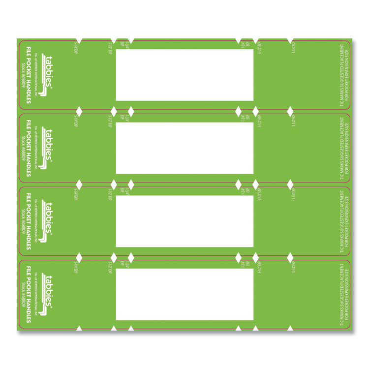 File Pocket Handles, 9.63 x 2, Green/White, 4/Sheet, 12 Sheets/Pack