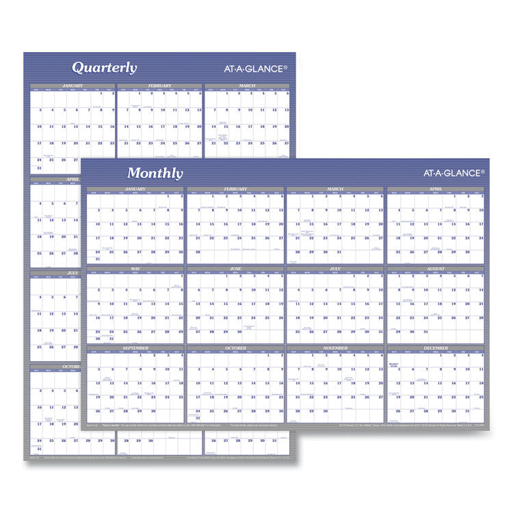 Vertical/Horizontal Erasable Quarterly/Monthly Wall Planner, 24 x 36, White/Blue Sheets, 12-Month (Jan to Dec): 2026