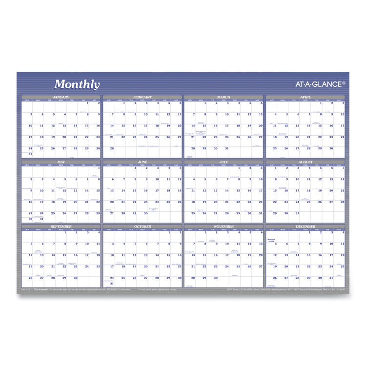 Vertical/Horizontal Erasable Quarterly/Monthly Wall Planner, 24 x 36, White/Blue Sheets, 12-Month (Jan to Dec): 2026