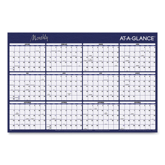 Reversible Horizontal Erasable Wall Planner, 48 x 32, Assorted Sheet Colors, 12-Month (Jan to Dec): 2026