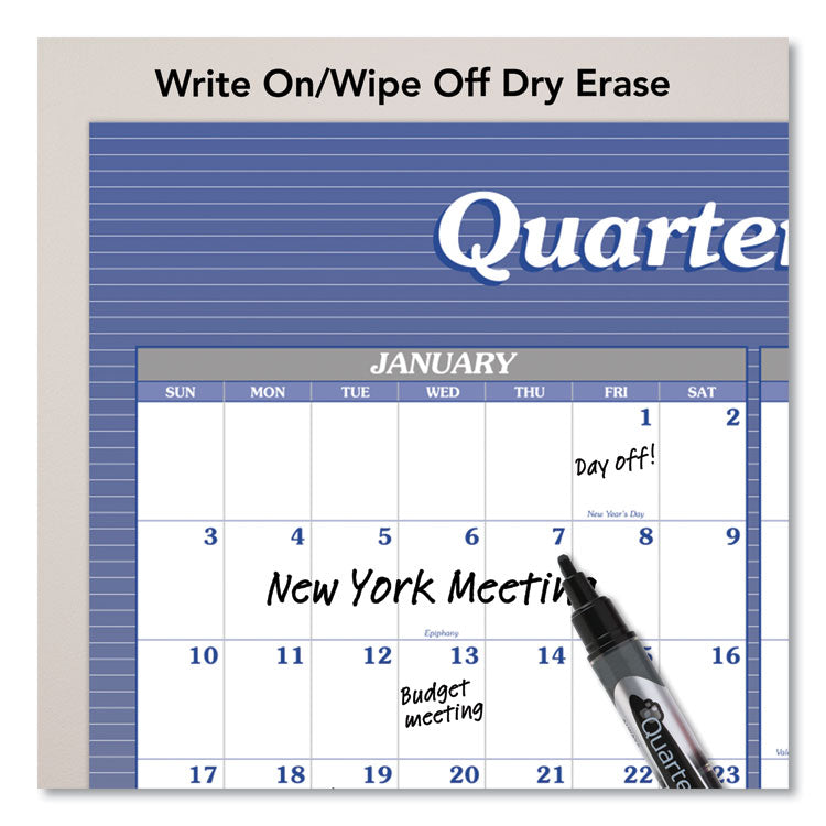 Vertical/Horizontal Erasable Quarterly/Monthly Wall Planner, 24 x 36, White/Blue Sheets, 12-Month (Jan to Dec): 2026