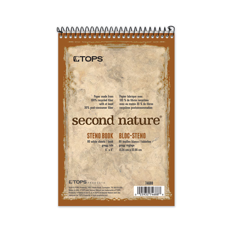 Second Nature Recycled Notepads, Brown Cover, Gregg Rule, (80) White 6 x 9 Sheets