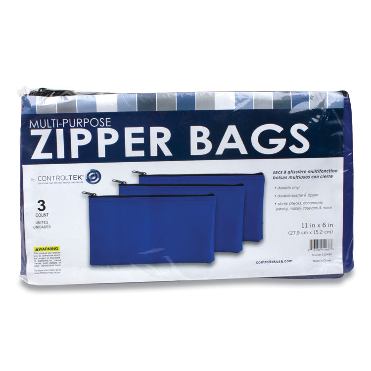 Fabric Deposit Bag, Vinyl, 5.5" x 11", Blue, 3/Pack