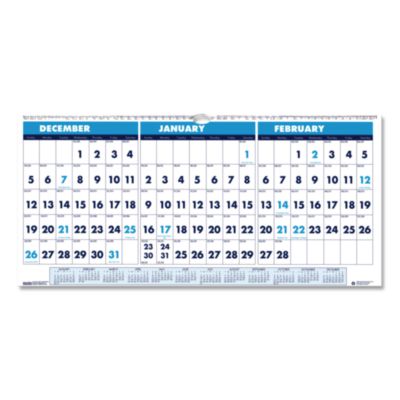 HOD3647 CALENDAR,3MO,WALL,HORZ,BE