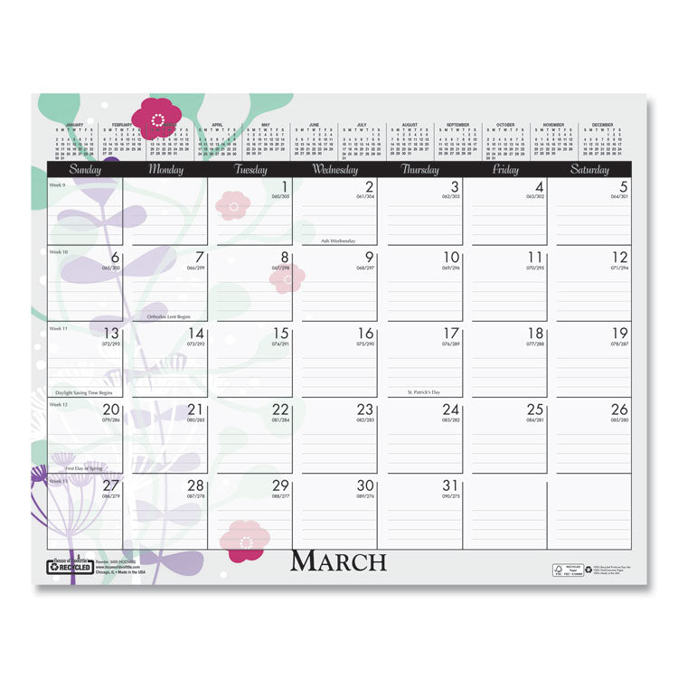 Recycled Wild Flower Wall Calendar, Wild Flowers Artwork, 15 x 12, White/Multicolor Sheets, 12-Month (Jan to Dec): 2026