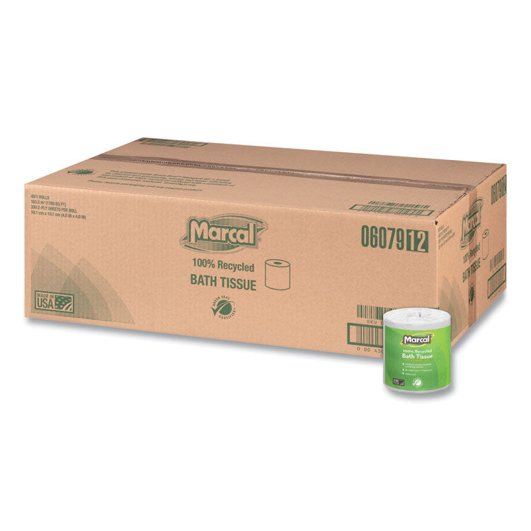 100% Recycled Two-Ply Bath Tissue, Individually Wrapped Rolls, Septic Safe, White, 330 Sheets/Roll, 48 Rolls/Carton