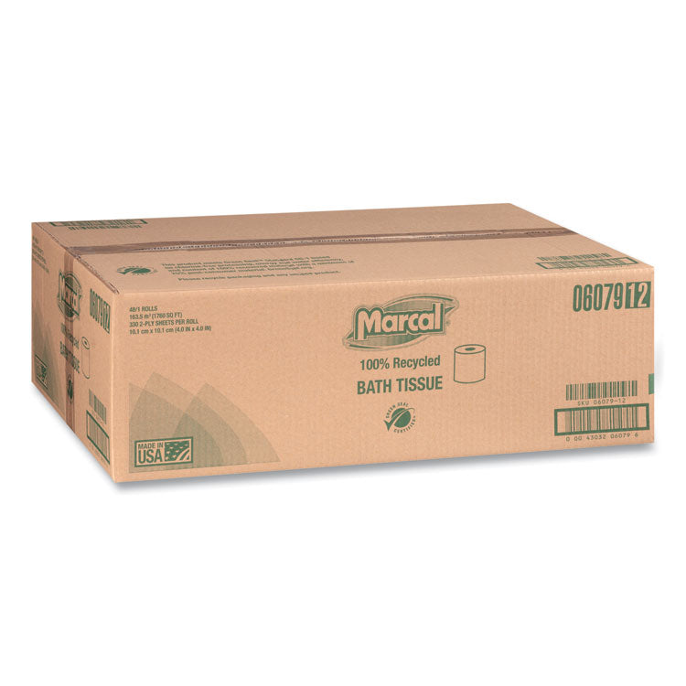 100% Recycled Two-Ply Bath Tissue, Individually Wrapped Rolls, Septic Safe, White, 330 Sheets/Roll, 48 Rolls/Carton