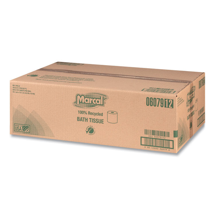 100% Recycled Two-Ply Bath Tissue, Individually Wrapped Rolls, Septic Safe, White, 330 Sheets/Roll, 48 Rolls/Carton