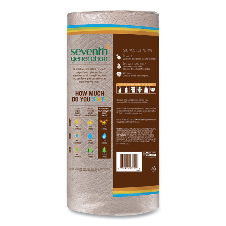 Natural Unbleached 100% Recycled Paper Kitchen Towel Rolls, 2-Ply, Individually Wrapped, 11 x 9, 120/Roll, 30 Rolls/Carton