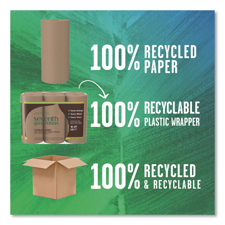 Natural Unbleached 100% Recycled Paper Kitchen Towel Rolls, 2-Ply, Individually Wrapped, 11 x 9, 120/Roll, 30 Rolls/Carton