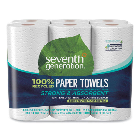 100% Recycled Paper Kitchen Towel Rolls, 2-Ply, 11 x 5.4, 140 Sheets/Roll, 6 Rolls/Pack, 4 Packs/Carton