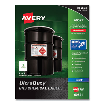 AVE60521 LABEL,GHS,INKJT,1UP,50,WH
