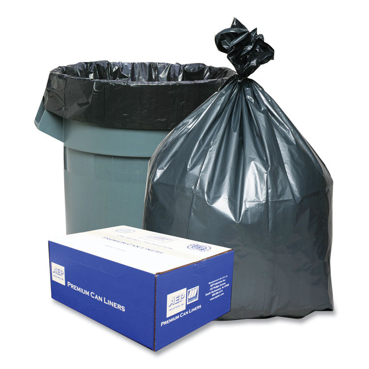 Can Liners, 60 gal, 1.55 mil, 39" x 56", Gray, 10 Bags/Roll, 5 Rolls/Carton