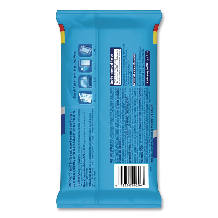 Glass and Surface Wet Wipe, Cloth, 7 x 8, Unscented, White, 38/Pack, 12 Packs/Carton