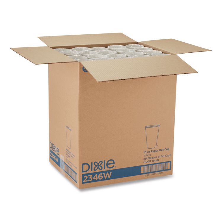 Paper Hot Cups, 16 oz, White, 50/Sleeve, 20 Sleeves/Carton