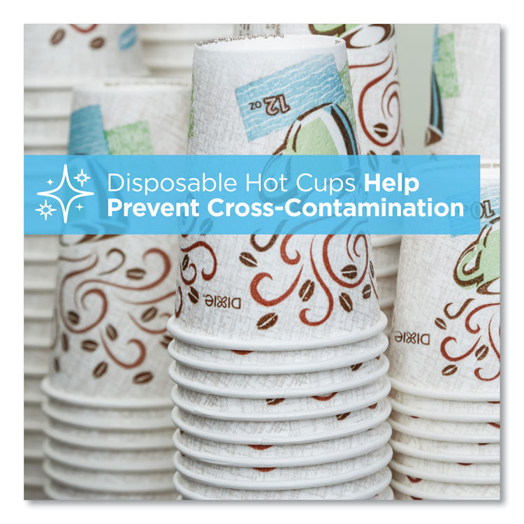 PerfecTouch Paper Hot Cups, 12 oz, Coffee Haze Design, Individually Wrapped, 1,000/Carton