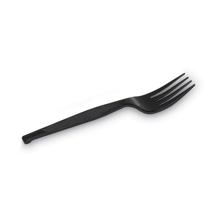 Plastic Cutlery, Heavy Mediumweight Forks, Black, 1,000/Carton