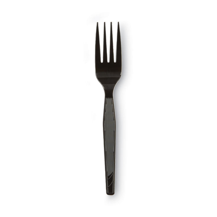 Plastic Cutlery, Heavy Mediumweight Forks, Black, 1,000/Carton
