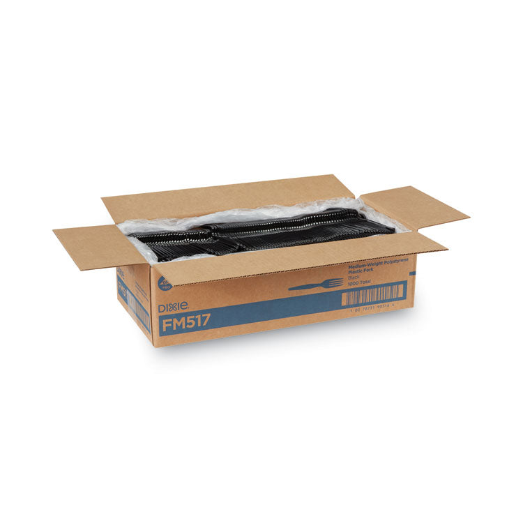 Plastic Cutlery, Heavy Mediumweight Forks, Black, 1,000/Carton