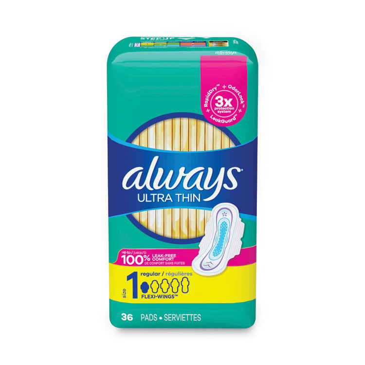 Ultra Thin Pads with Wings, Size 1, Regular Absorbency, 36/Pack, 6 Packs/Carton