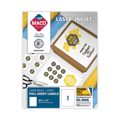 MACML0100 LABEL,LASER,8.5X11,WE,1C