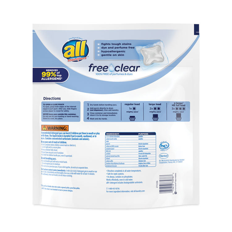 MIGHTY PACS Free Clear Super Concentrated HE Laundry Detergent, 39/Pack, 6 Packs/Carton