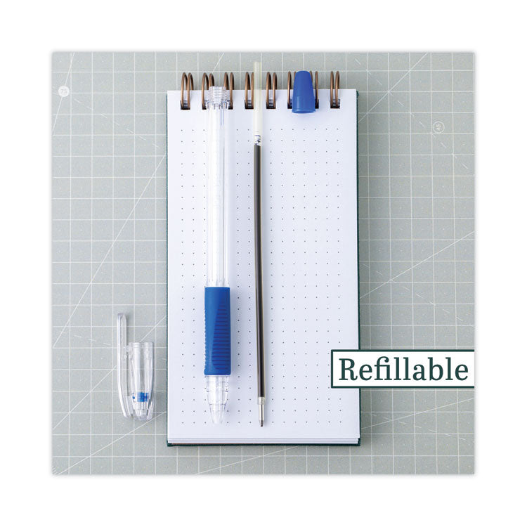 EasyTouch Ballpoint Pen, Stick, Fine 0.7 mm, Blue Ink, Clear/Blue Barrel, Dozen
