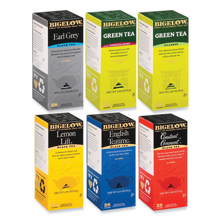 Assorted Tea Bags, Six Flavors, 28/Box, 168/Carton