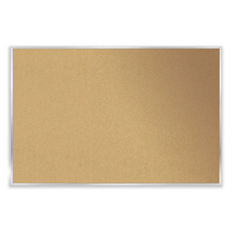 Aluminum-Frame Natural Corkboard, 96.5" x 48.5", Tan Surface, Satin Aluminum Frame