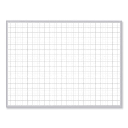 1 x 1 Grid Magnetic Whiteboard, 72.5" x 48.5", White/Gray Surface, Satin Aluminum Frame