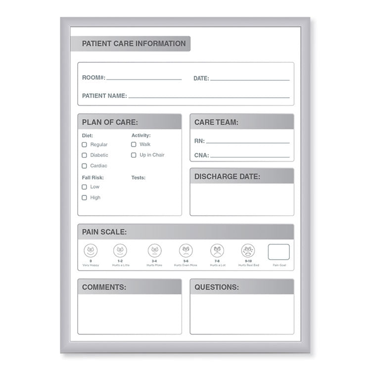 Patient Room Magnetic Whiteboard, Hospital Patient Chart, 18.5" x 24.5", White/Gray Surface, Satin Aluminum Frame