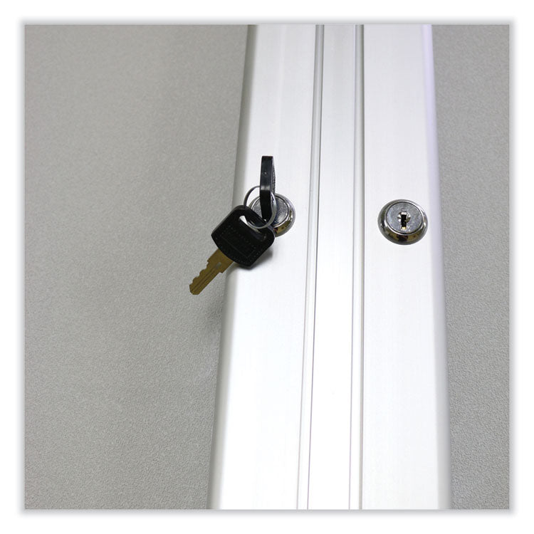 2 Door Enclosed Vinyl Bulletin Board with Satin Frame, 60" x 48", Silver Surface, Satin Aluminum Frame