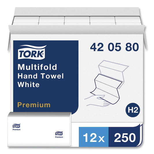 Premium Multifold Towel, 1-Ply, 9 x 9.5, White, 250/Pack, 12 Packs/Carton
