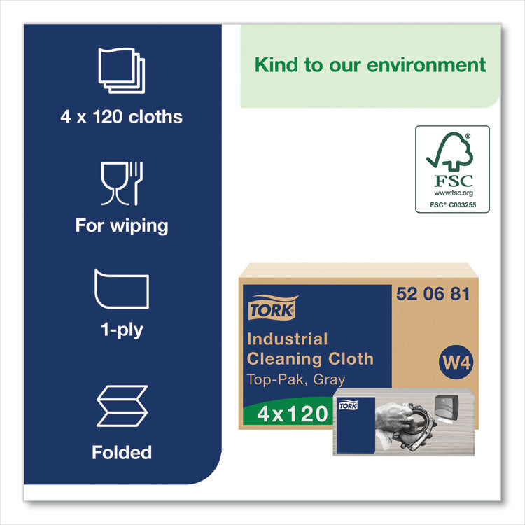 Industrial Cleaning Cloths, 1-Ply, 16.34 x 14, Gray, 120 Wipes/Pack, 4 Packs/Carton