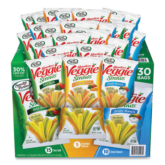 Veggie Straws, Cheddar Cheese/Sea Salt/Zesty Ranch, 1 oz Bag, 30 Bags/Carton
