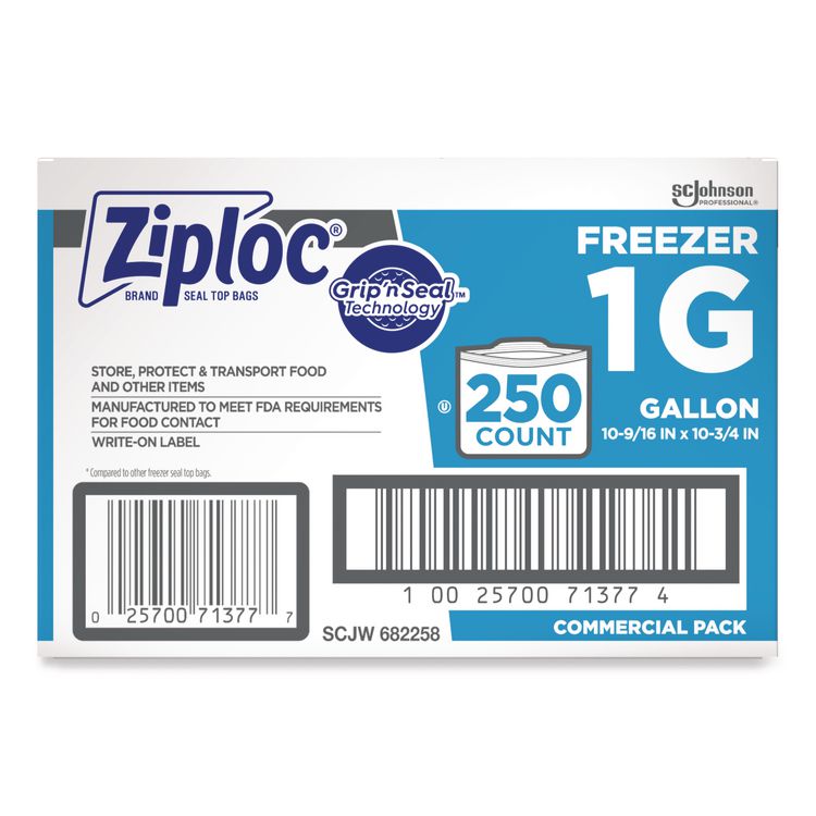 Zipper Freezer Bags, 1 gal, 2.7 mil, 10.56" x 10.75", Clear, 250/Carton