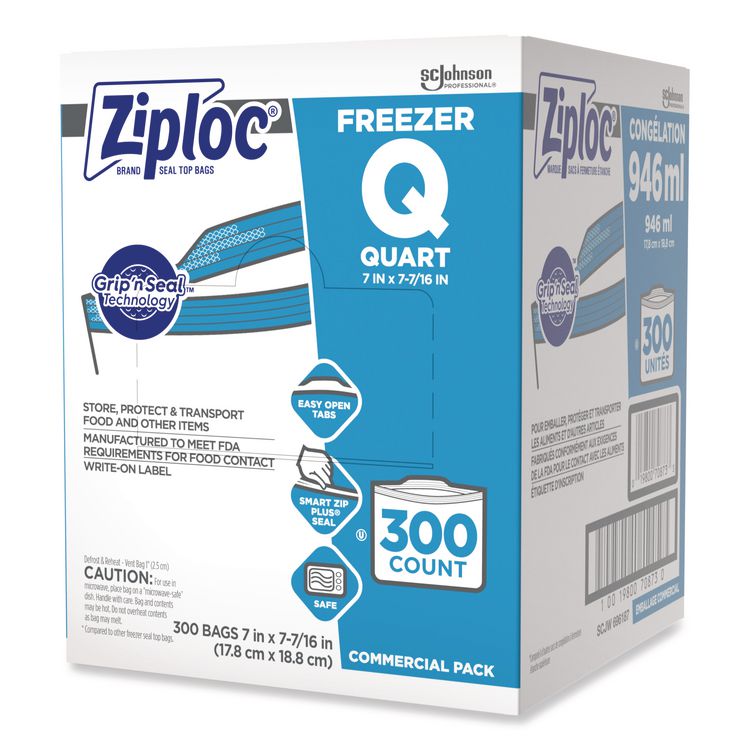 Zipper Freezer Bags, 32 oz, 2.7 mil, 7" x 7.75", Clear, 300/Carton