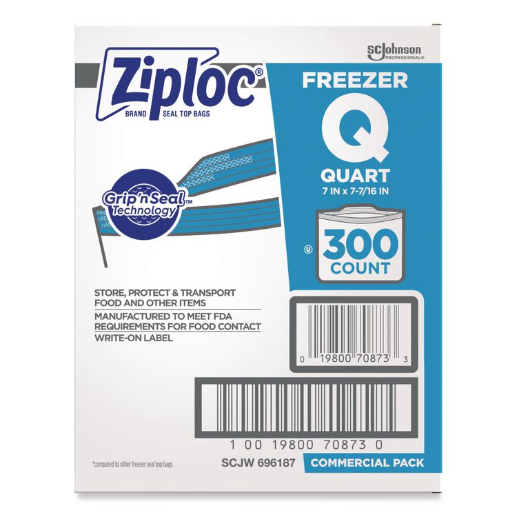 Zipper Freezer Bags, 32 oz, 2.7 mil, 7" x 7.75", Clear, 300/Carton