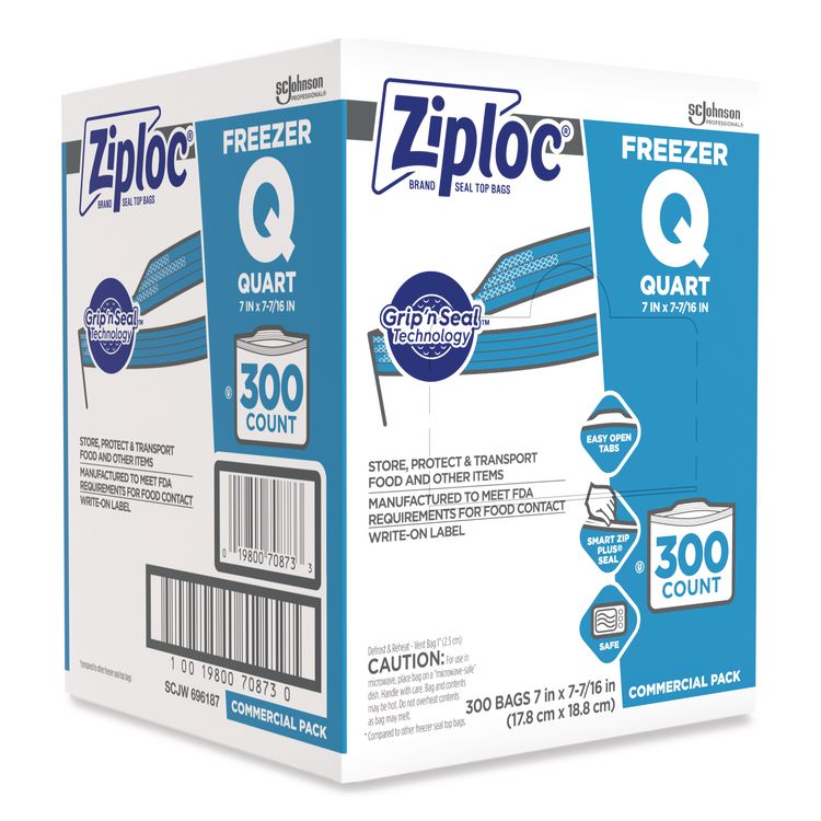 Zipper Freezer Bags, 32 oz, 2.7 mil, 7" x 7.75", Clear, 300/Carton
