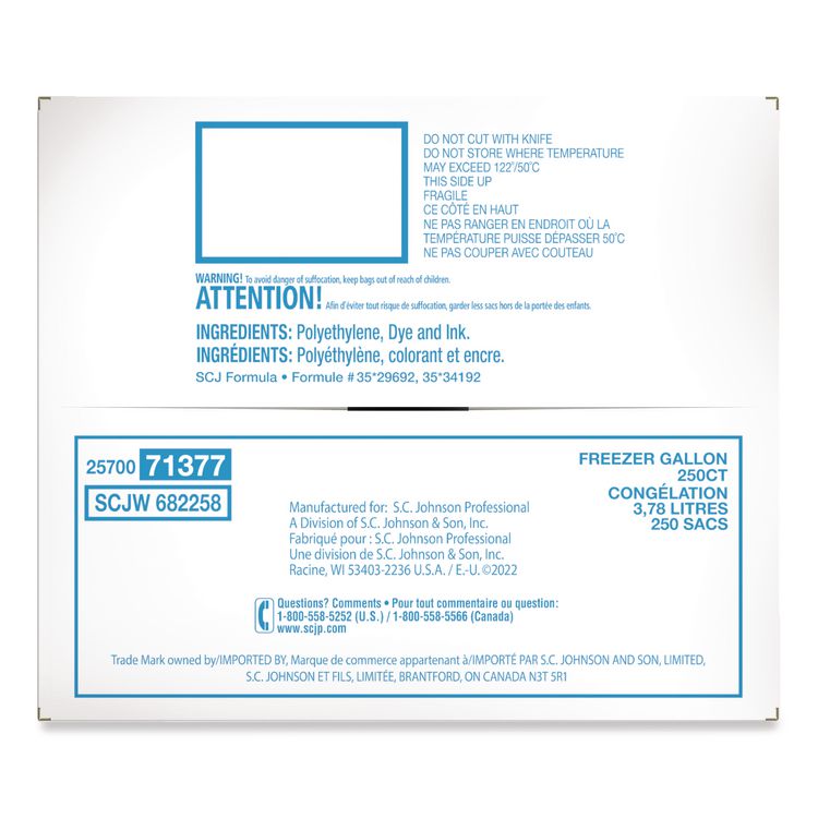 Zipper Freezer Bags, 1 gal, 2.7 mil, 10.56" x 10.75", Clear, 250/Carton