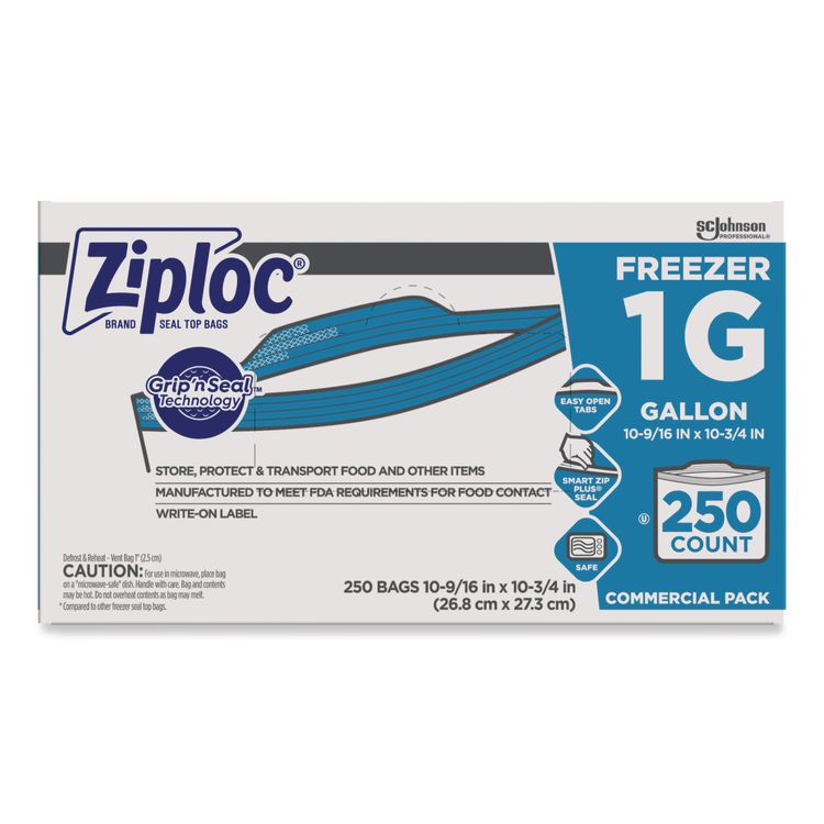 Zipper Freezer Bags, 1 gal, 2.7 mil, 10.56" x 10.75", Clear, 250/Carton