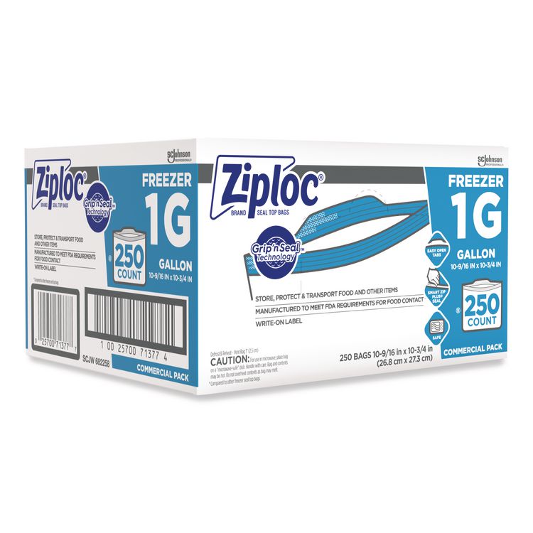 Zipper Freezer Bags, 1 gal, 2.7 mil, 10.56" x 10.75", Clear, 250/Carton
