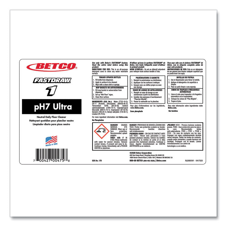pH7 Ultra Neutral FastDraw Cleaner, Lemon Scent, 2 L Bottle (Each)
