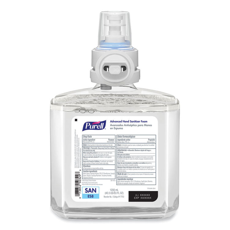 Advanced Hand Sanitizer Foam, For ES8 Dispensers, 1,200 mL Refill, Clean Scent, 2/Carton