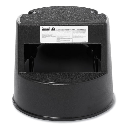 Rolling Step Stool, Curved Design, 2-Step, Retracting Casters, 350 lb Capacity, 16" Diameter x 13.5"h, Black