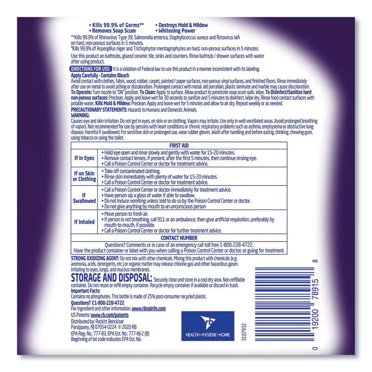 Mold and Mildew Remover with Bleach, Unscented, 32 oz Spray Bottle, 12/Carton
